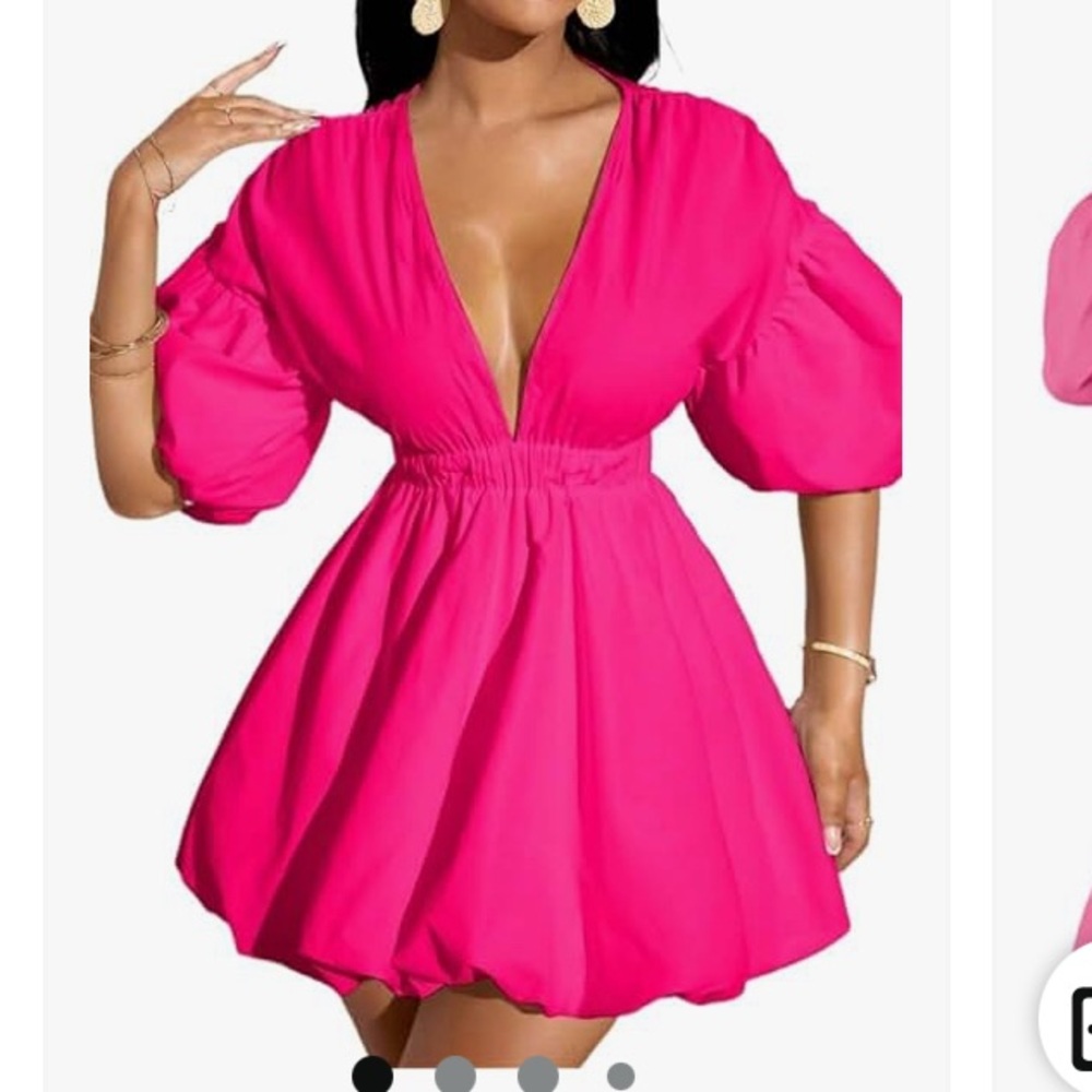 Elegant Pink Puff Sleeve Dress
